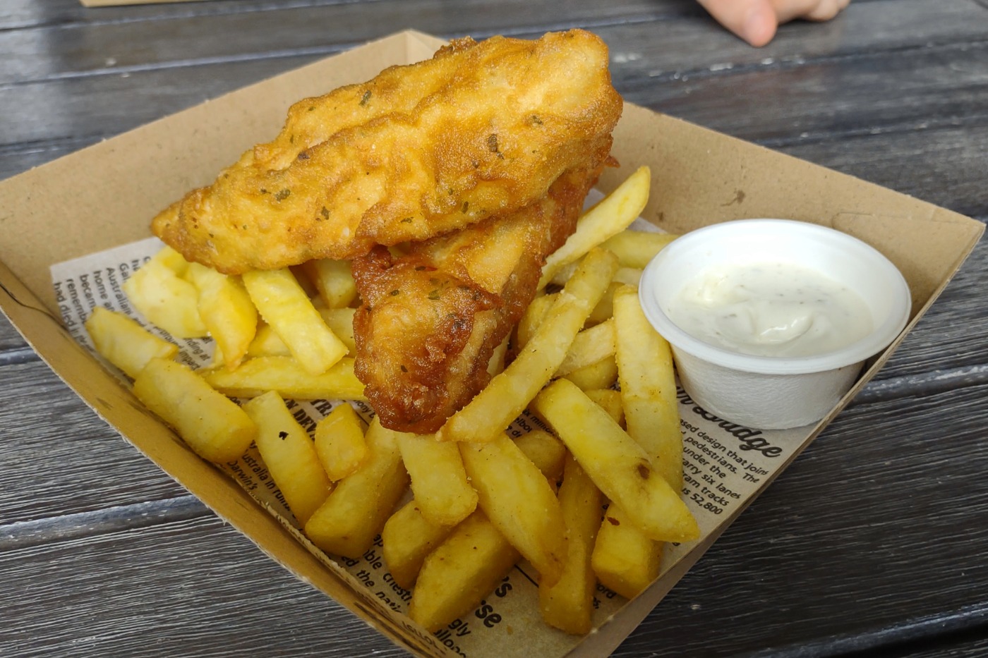 Fish and chips hook a barra barramundi fried.